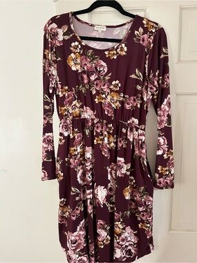 Sweet Love Burgundy Floral Long Sleeve Dress